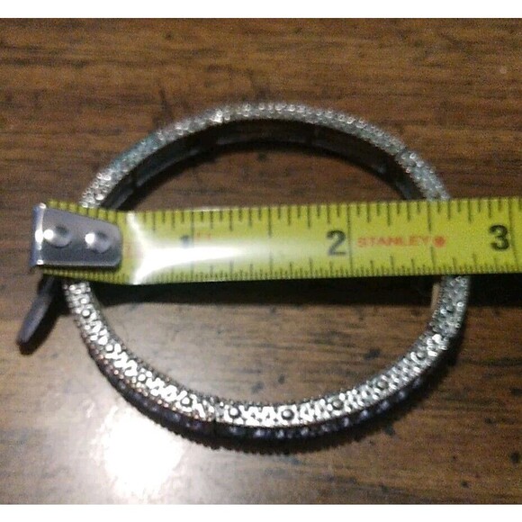 Signed Natasha Crystal Clear Rhinestone Stretch Elastic Bracelet Silver Tone - Picture 4 of 4